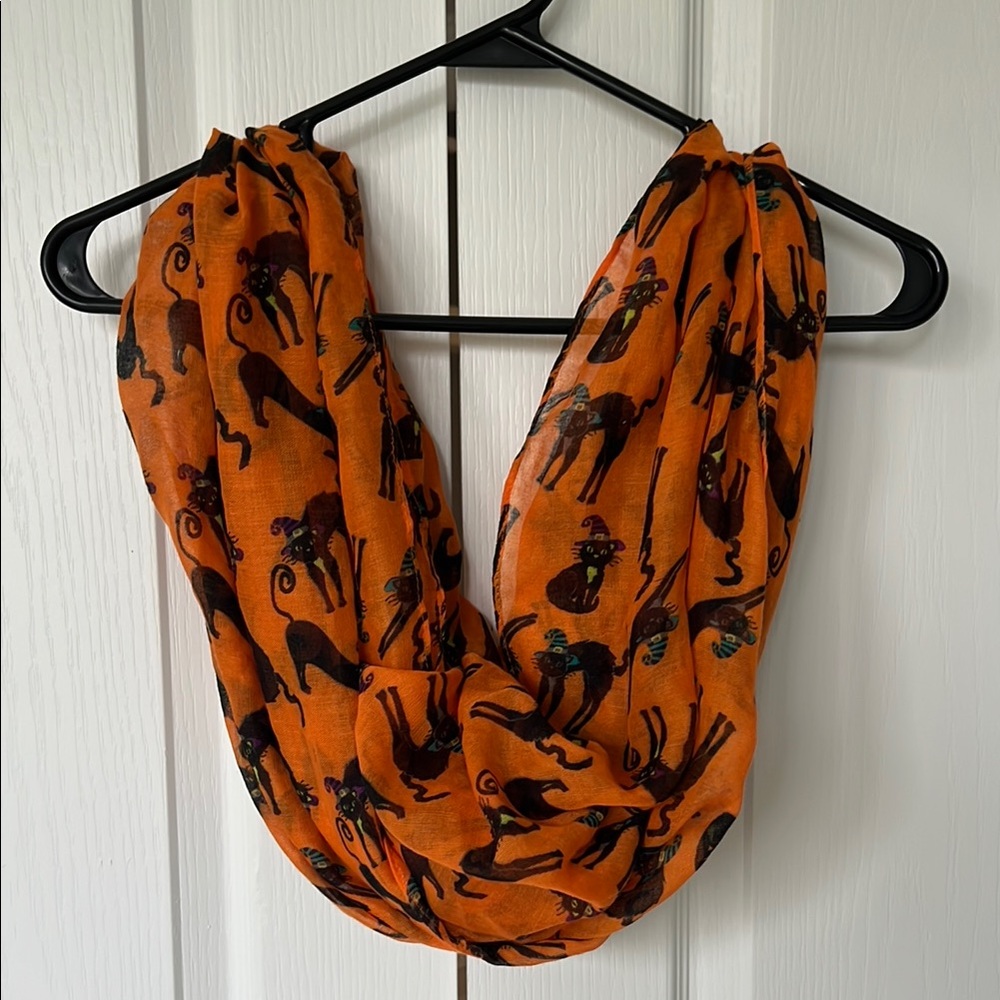Orange Halloween Cat Print Scarf